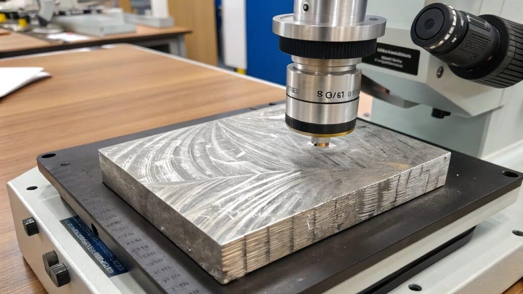 alt with keywords: various pieces of aluminum, some with markings, some without, on a workbench